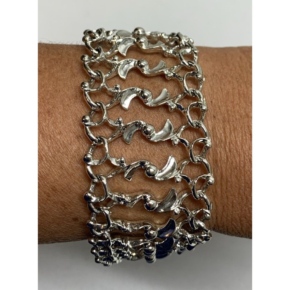 Vintage Sarah Coventry Windswept Bracelet 1967 Silver Tone Mod Swirl Signed